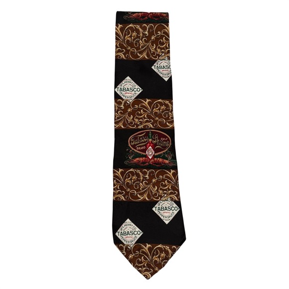 Tabasco Other - Tabasco Silk Tie Gulf Shrimp Pepper Sauce Gold Filigree Black Novelty Necktie
